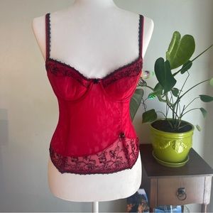 Racy Red with Black Lace Bustier by Felina, Size 36B